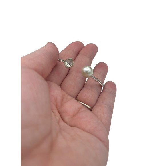 Silvertone Rhinestone and Pearl Cuff Bracelet 7.5 inch - Picture 4 of 5